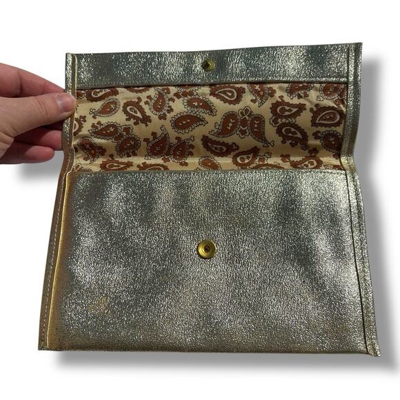 Vintage Clutch Wallet Formal Handbag Rectangle Metallic Gold Snap Closure - Picture 4 of 5